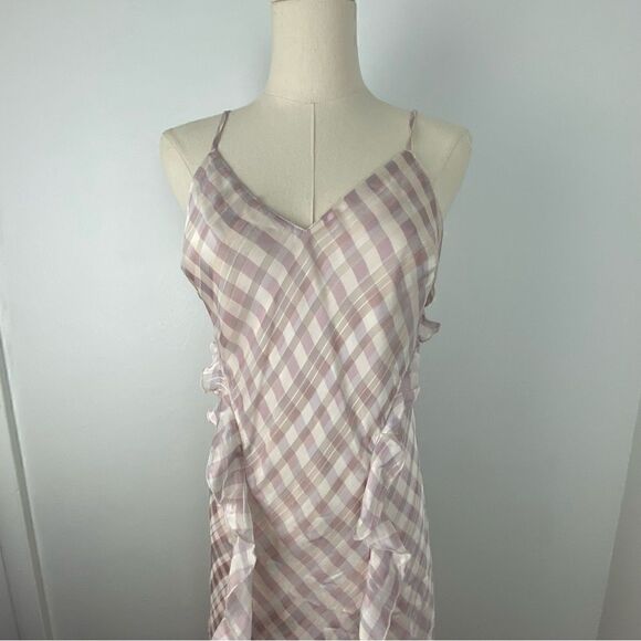 Victoria’s Secret Cami Midi Dress M Purple Gingham Ruffles Y2K Feminine Coquette - Picture 12 of 13